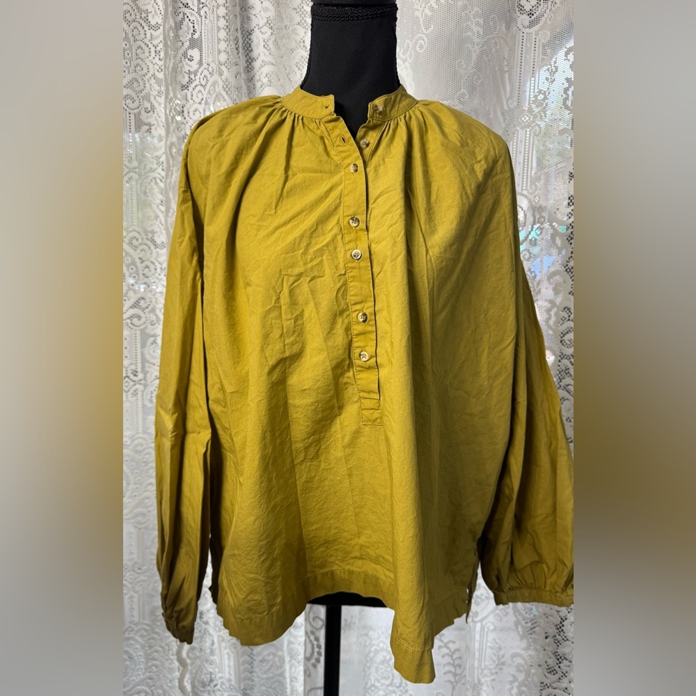 Free People 1/2 Button Mandarin Collar Oversized Yellow Tunic Blouse Sz XS - Picture 7 of 7
